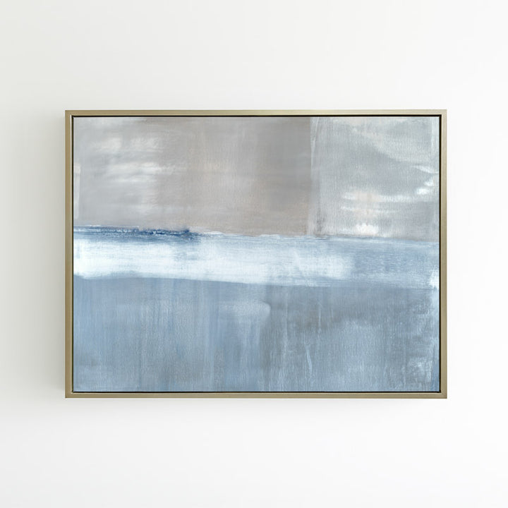 Adrift No. 2 horizontal canvas by Carol Benson-Cobb, showcasing abstract layers of blue-gray tones for a contemporary and tranquil ambiance.