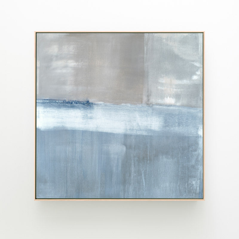 Adrift No. 2 square canvas by Carol Benson-Cobb, showcasing abstract layers of blue-gray tones for a contemporary and tranquil ambiance.