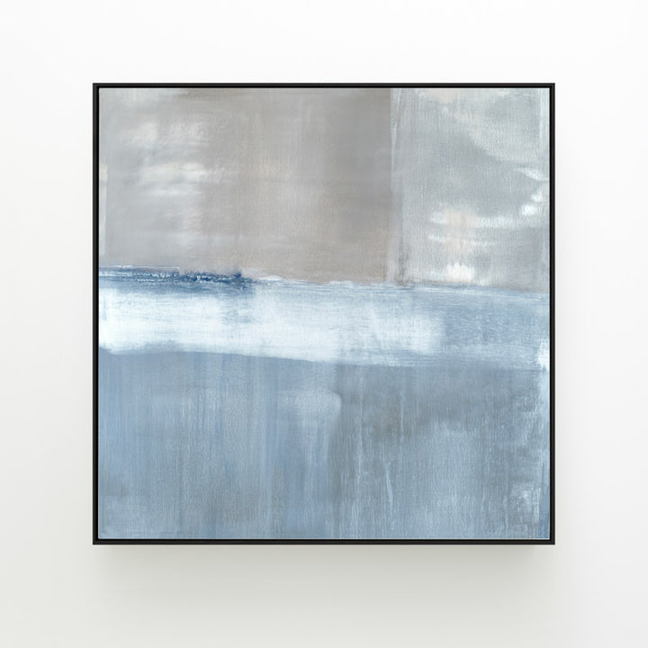 Adrift No. 2 square canvas by Carol Benson-Cobb, showcasing abstract layers of blue-gray tones for a contemporary and tranquil ambiance.