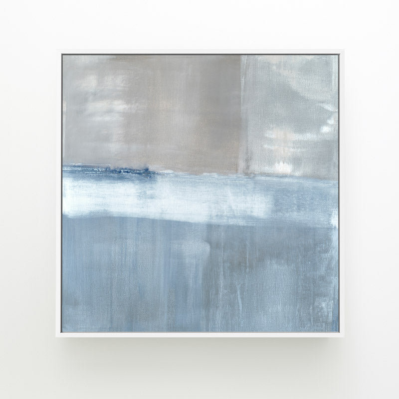 Adrift No. 2 square canvas by Carol Benson-Cobb, showcasing abstract layers of blue-gray tones for a contemporary and tranquil ambiance.