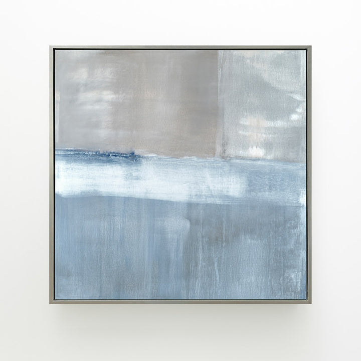 Adrift No. 2 square canvas by Carol Benson-Cobb, showcasing abstract layers of blue-gray tones for a contemporary and tranquil ambiance.