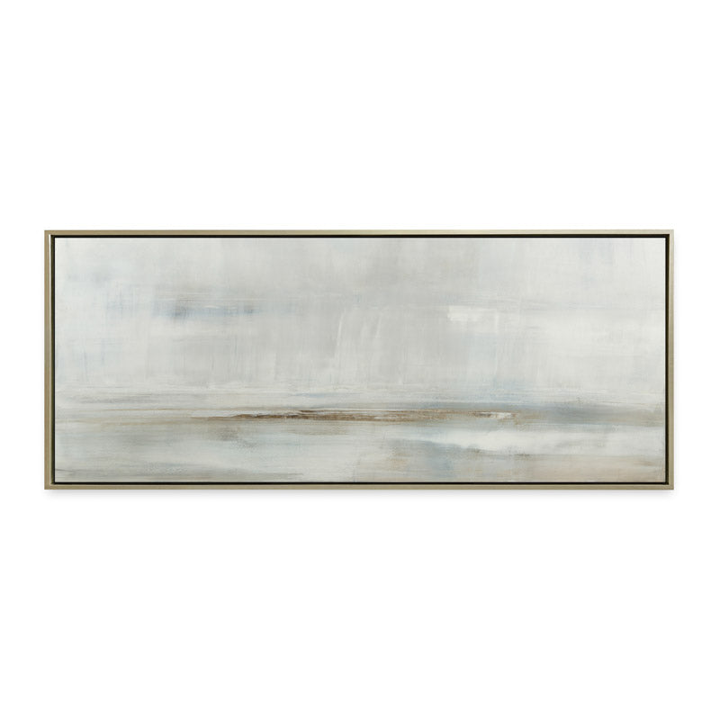 After the Storm by Carol Benson-Cobb, a horizontal framed canvas with layered blue and gray tones, perfect for contemporary interior design.