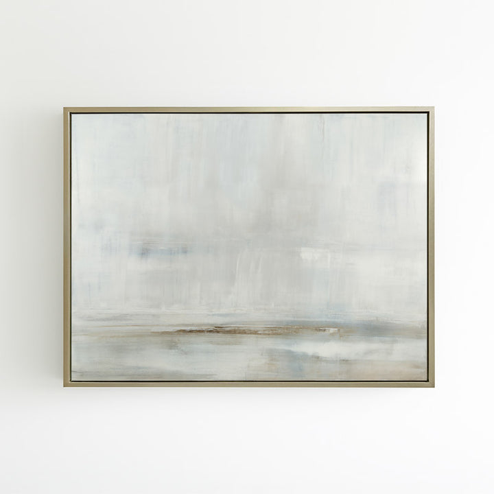 After the Storm by Carol Benson-Cobb, a horizontal framed canvas with layered blue and gray tones, perfect for contemporary interior design.