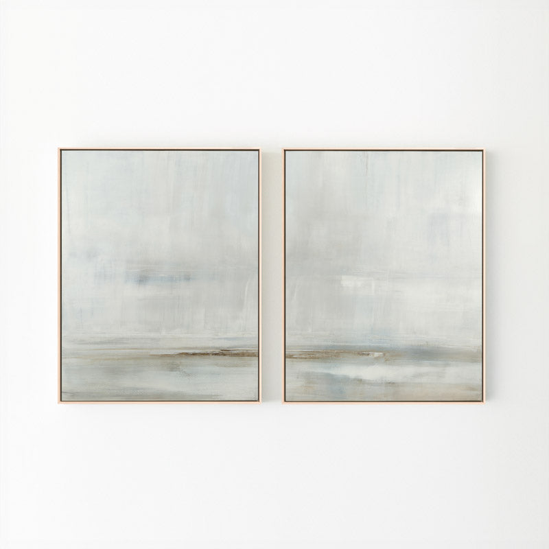 After the Storm by Carol Benson-Cobb, a set of two vertical framed canvases with layered blue and gray tones, perfect for contemporary interior design.