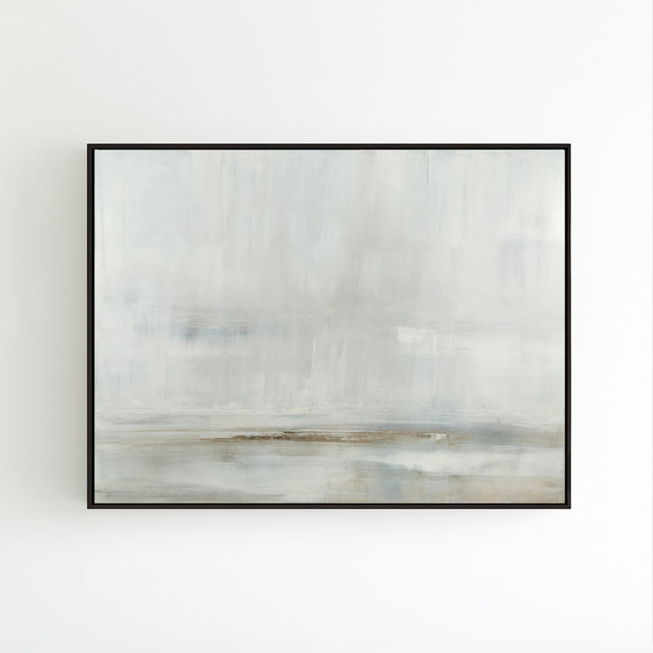 After the Storm by Carol Benson-Cobb, a horizontal framed canvas with layered blue and gray tones, perfect for contemporary interior design.