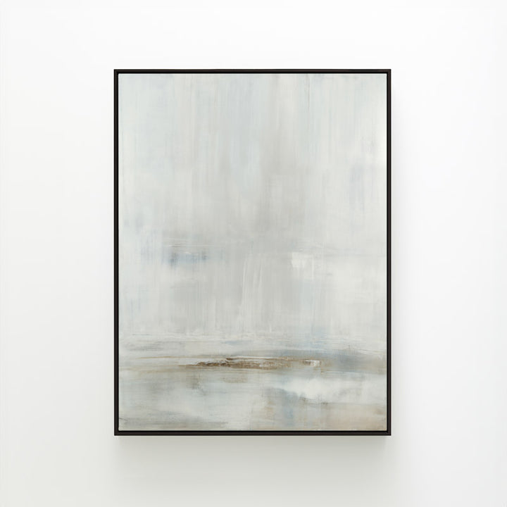 After the Storm by Carol Benson-Cobb, a vertical framed canvas with layered blue and gray tones, perfect for contemporary interior design.