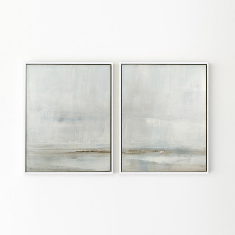 After the Storm by Carol Benson-Cobb, a set of two vertical framed canvases with layered blue and gray tones, perfect for contemporary interior design.