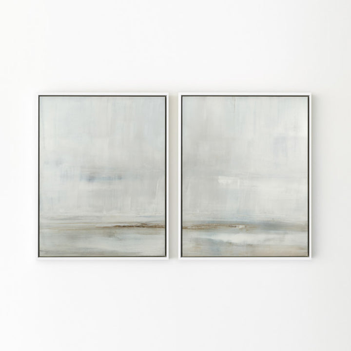 After the Storm by Carol Benson-Cobb, a set of two vertical framed canvases with layered blue and gray tones, perfect for contemporary interior design.