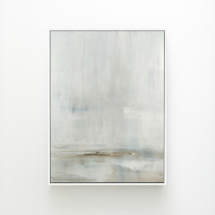 After the Storm by Carol Benson-Cobb, a vertical framed canvas with layered blue and gray tones, perfect for contemporary interior design.