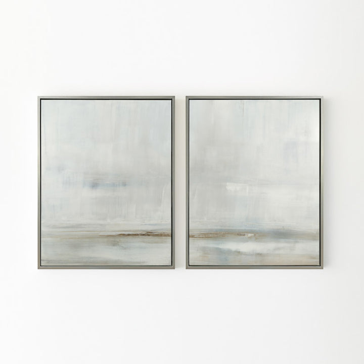 After the Storm by Carol Benson-Cobb, a set of two vertical framed canvases with layered blue and gray tones, perfect for contemporary interior design.