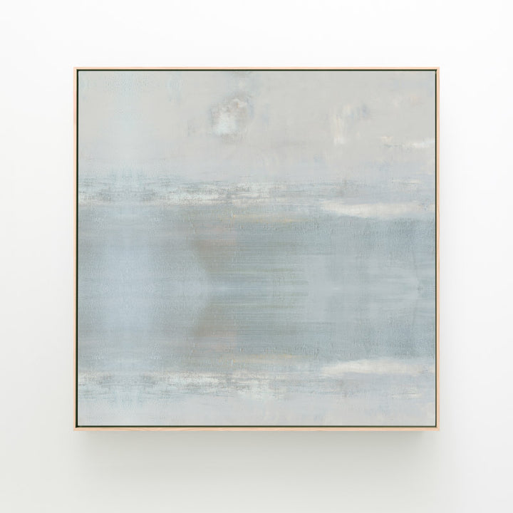 Anonymity by Carol Benson-Cobb, a square framed canvas showcasing abstract layers of soft neutral tones for a modern, serene living space.