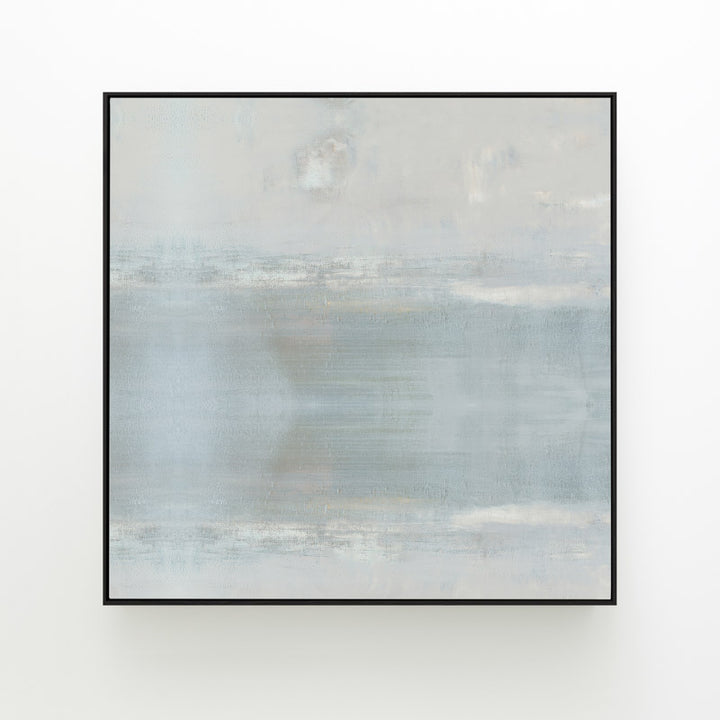 Anonymity by Carol Benson-Cobb, a square framed canvas showcasing abstract layers of soft neutral tones for a modern, serene living space.