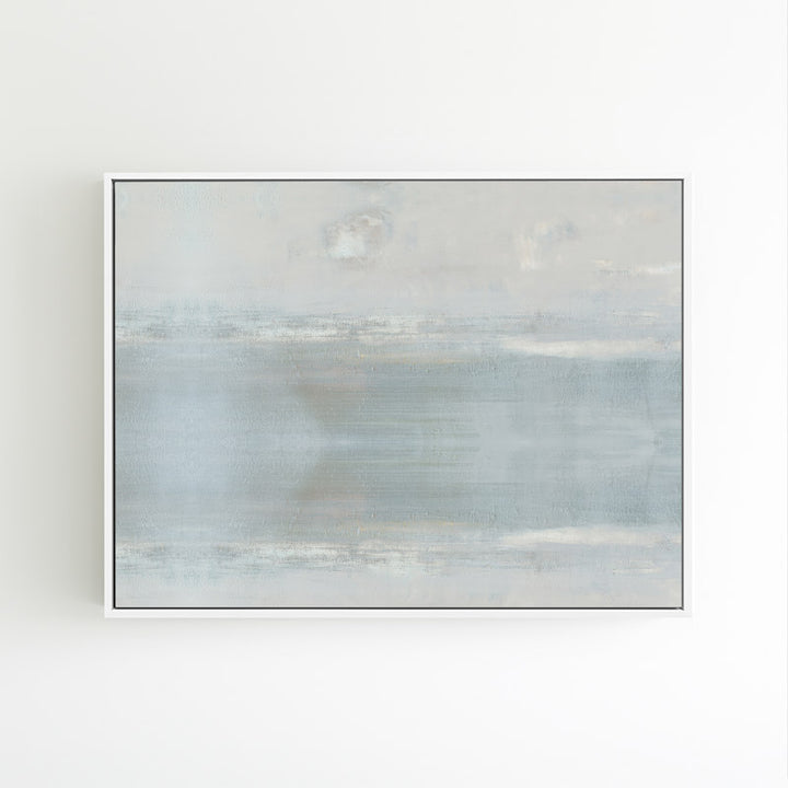 Anonymity by Carol Benson-Cobb, a horizontal framed canvas showcasing abstract layers of soft neutral tones for a modern, serene living space.