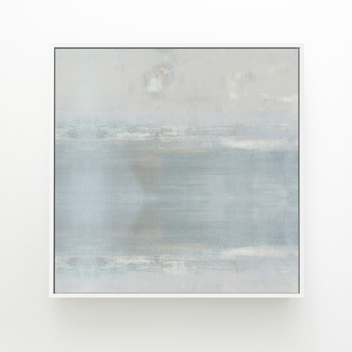 Anonymity by Carol Benson-Cobb, a square framed canvas showcasing abstract layers of soft neutral tones for a modern, serene living space.