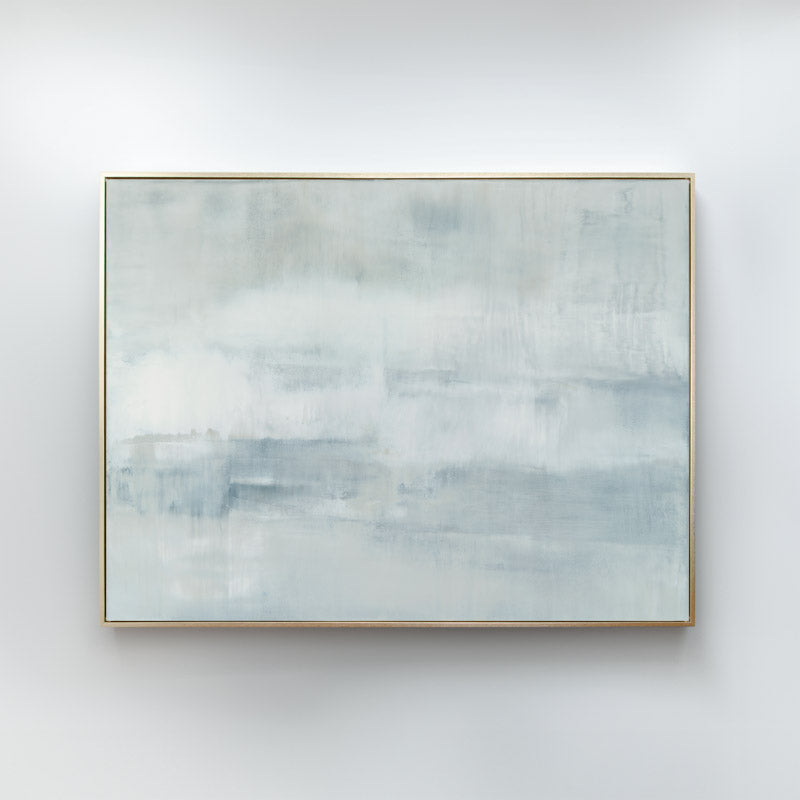 Ascension horizontal canvas by Carol Benson-Cobb, featuring soothing gradients of blue, gray, and white ideal modern, minimalist interiors.