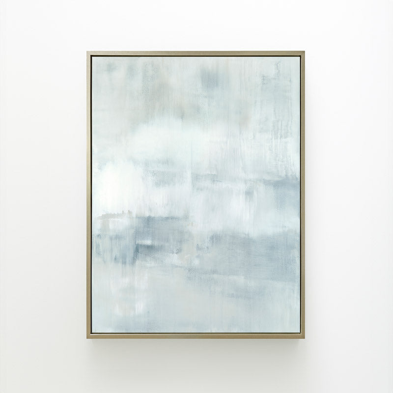 Ascension vertical canvas by Carol Benson-Cobb, featuring soothing gradients of blue, gray, and white ideal modern, minimalist interiors.