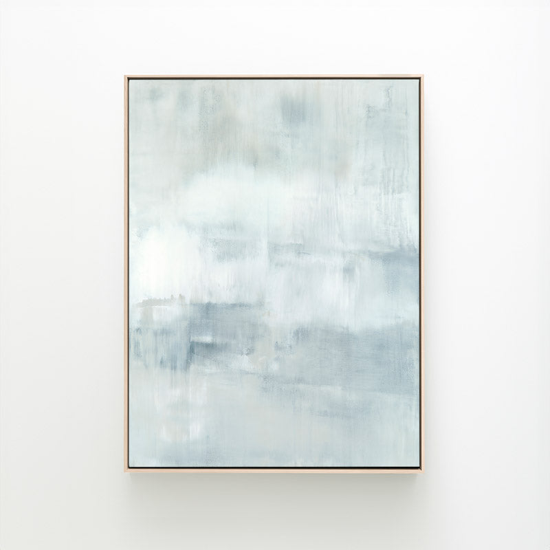 Ascension vertical canvas by Carol Benson-Cobb, featuring soothing gradients of blue, gray, and white ideal modern, minimalist interiors.