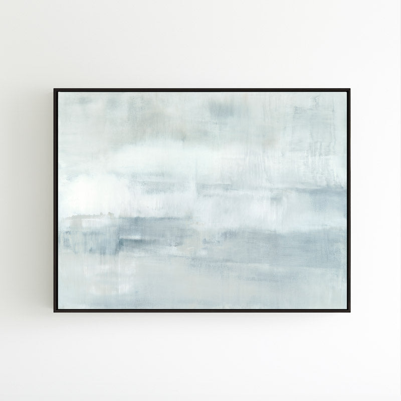 Ascension horizontal canvas by Carol Benson-Cobb, featuring soothing gradients of blue, gray, and white ideal modern, minimalist interiors.