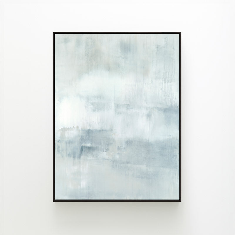 Ascension vertical canvas by Carol Benson-Cobb, featuring soothing gradients of blue, gray, and white ideal modern, minimalist interiors.