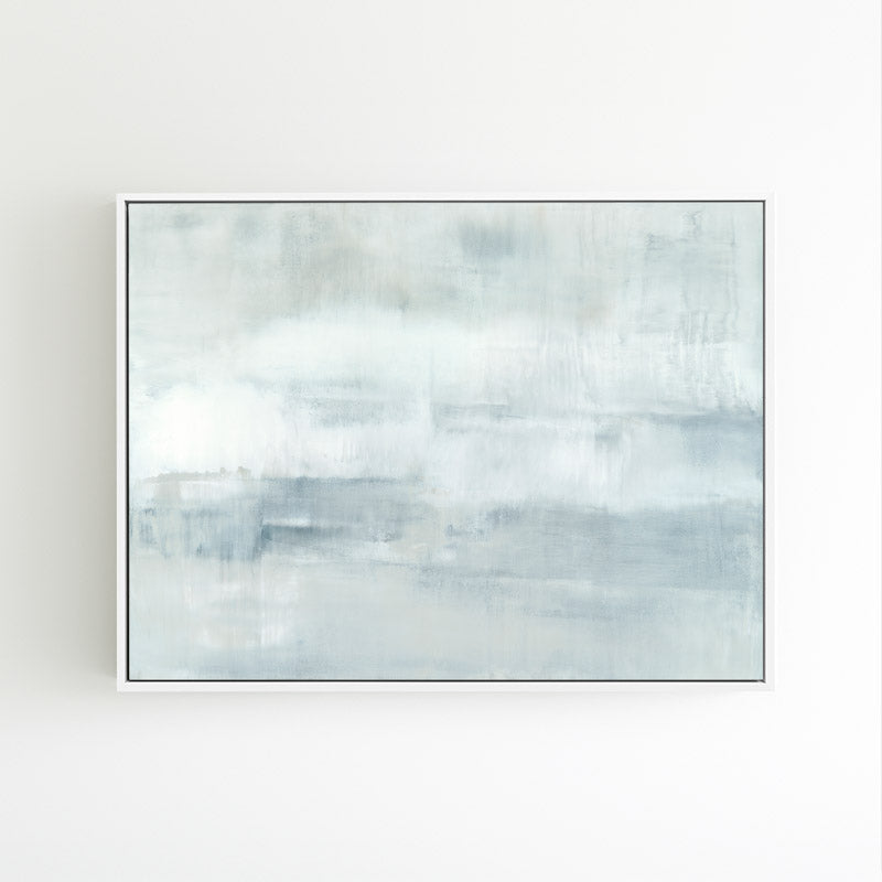 Ascension horizontal canvas by Carol Benson-Cobb, featuring soothing gradients of blue, gray, and white ideal modern, minimalist interiors.