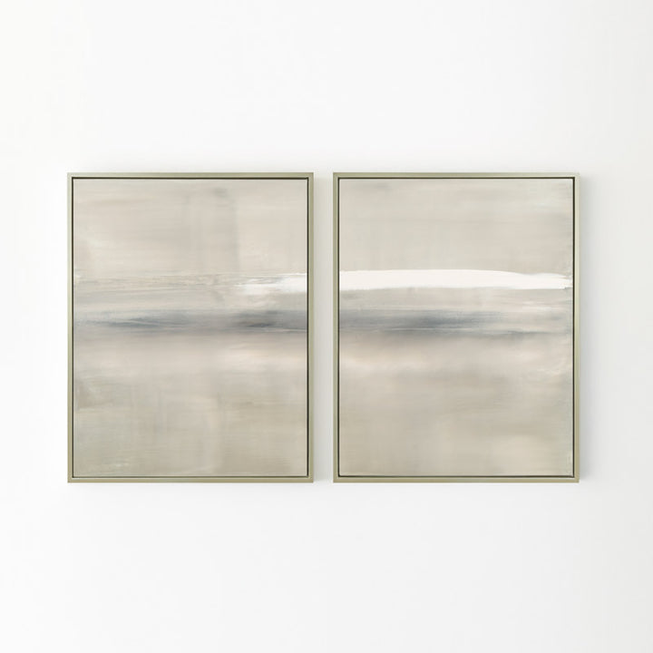 At Dusk by Carol Benson-Cobb, a framed set of two vertical canvases with layered blue, gray, and cream tones, ideal for modern and sophisticated decor