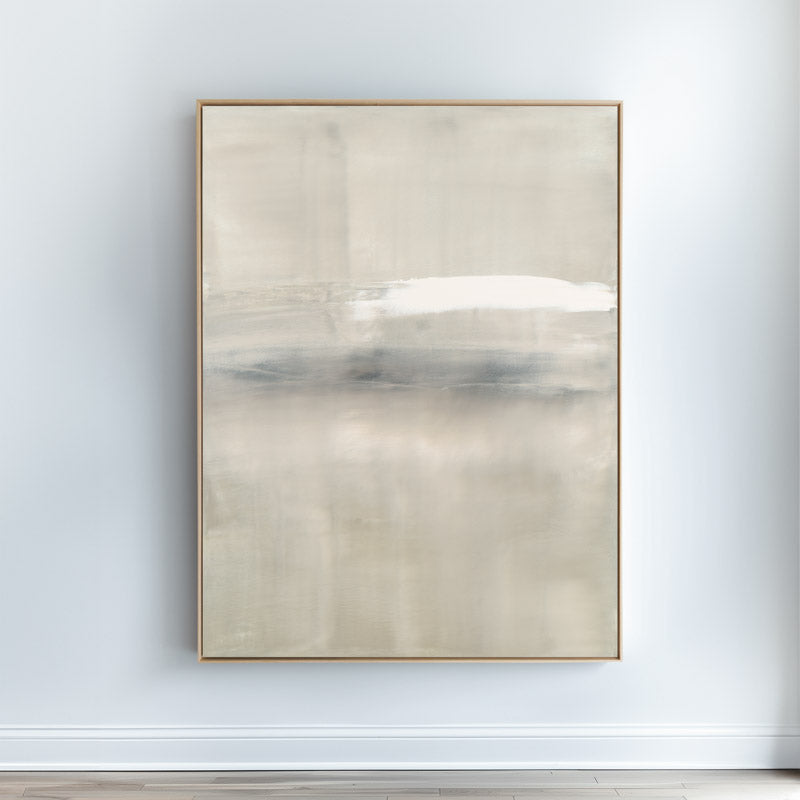 At Dusk by Carol Benson-Cobb, a framed vertical canvas with layered blue, gray, and cream tones, ideal for modern and sophisticated decor