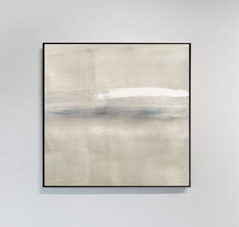 At Dusk by Carol Benson-Cobb, a framed square canvas with layered blue, gray, and cream tones, ideal for modern and sophisticated decor