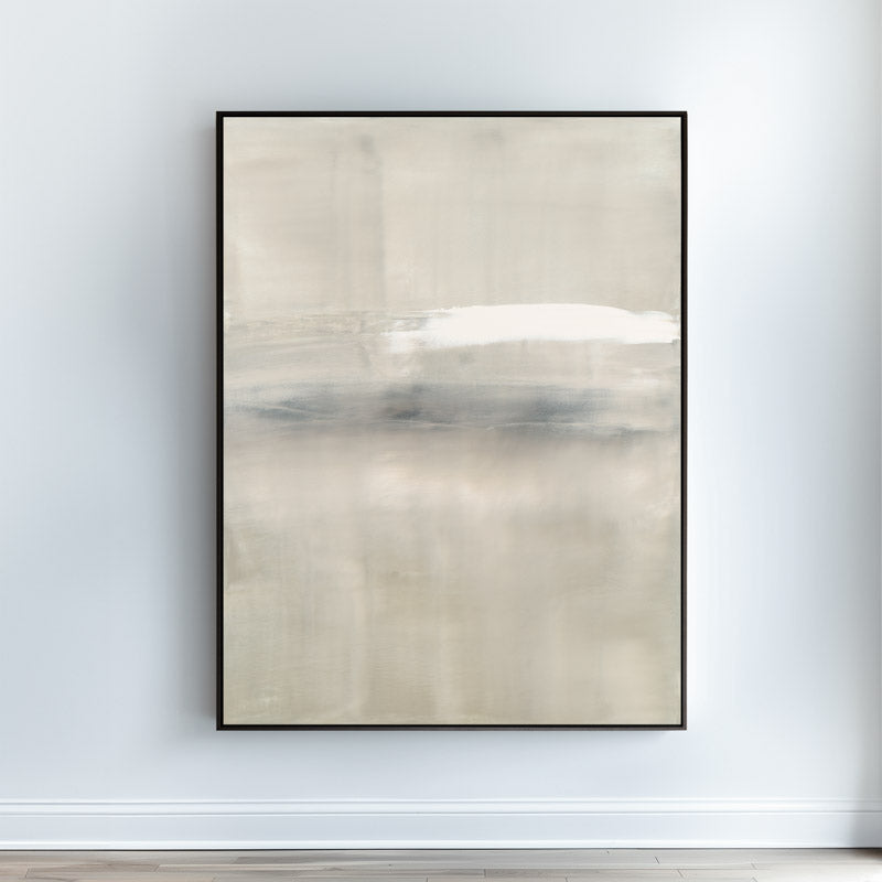 At Dusk by Carol Benson-Cobb, a framed vertical canvas with layered blue, gray, and cream tones, ideal for modern and sophisticated decor