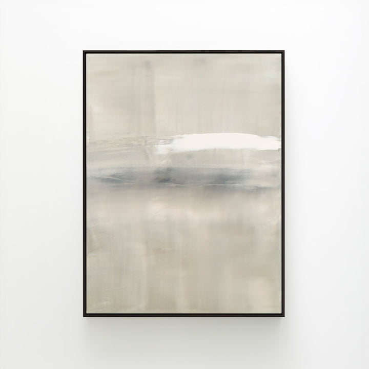 At Dusk by Carol Benson-Cobb, a framed vertical canvas with layered blue, gray, and cream tones, ideal for modern and sophisticated decor