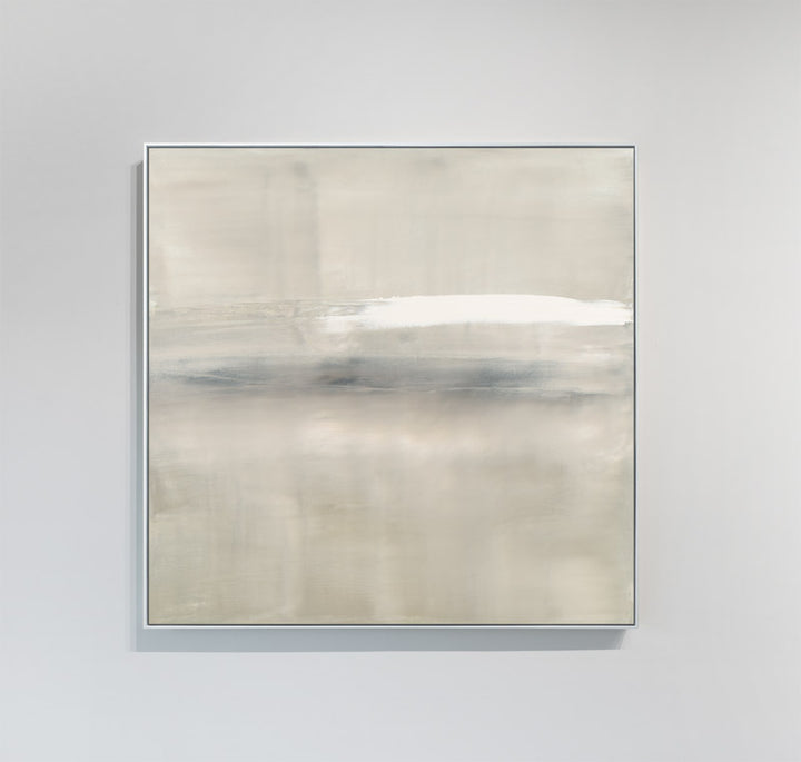 At Dusk by Carol Benson-Cobb, a framed square canvas with layered blue, gray, and cream tones, ideal for modern and sophisticated decor