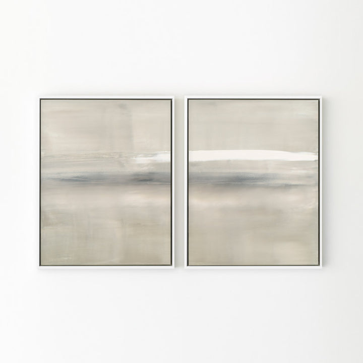 At Dusk by Carol Benson-Cobb, a framed set of two vertical canvases with layered blue, gray, and cream tones, ideal for modern and sophisticated decor