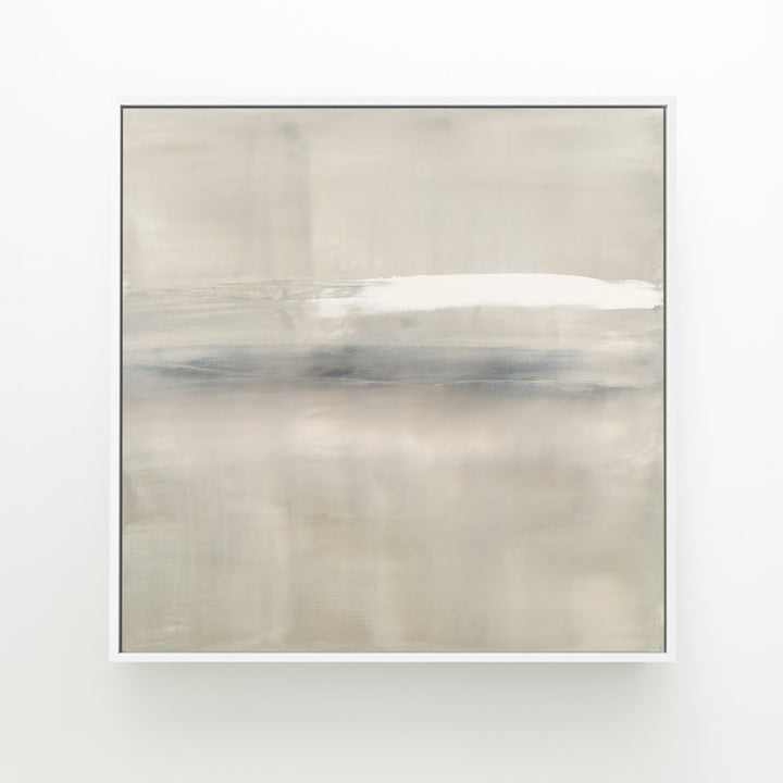 At Dusk by Carol Benson-Cobb, a framed square canvas with layered blue, gray, and cream tones, ideal for modern and sophisticated decor