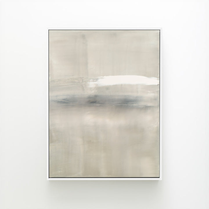 At Dusk by Carol Benson-Cobb, a framed vertical canvas with layered blue, gray, and cream tones, ideal for modern and sophisticated decor