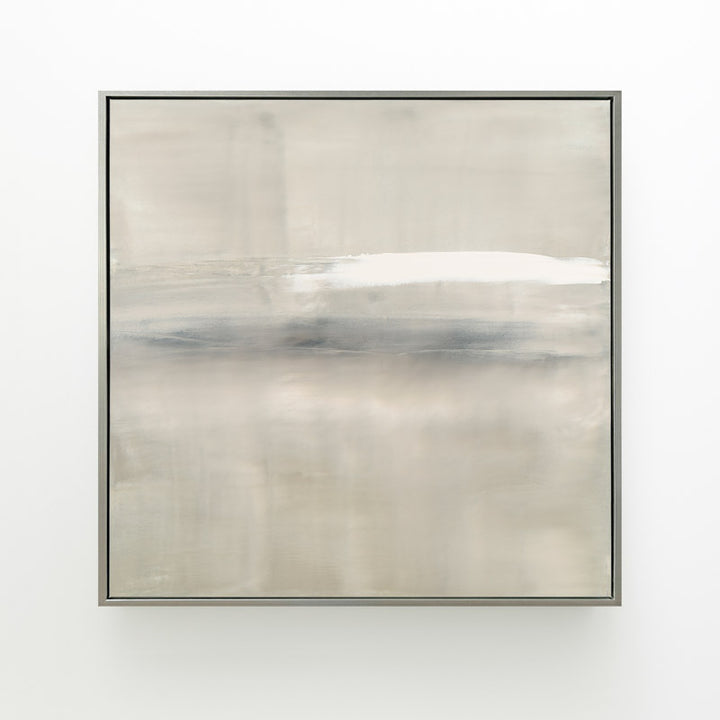 At Dusk by Carol Benson-Cobb, a framed square canvas with layered blue, gray, and cream tones, ideal for modern and sophisticated decor