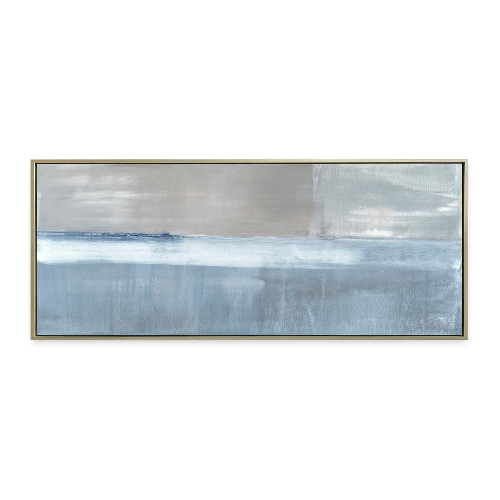 Adrift No. 2 horizontal canvas by Carol Benson-Cobb, showcasing abstract layers of blue-gray tones for a contemporary and tranquil ambiance.