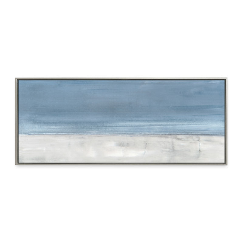 Adrift No. 1 by Carol Benson-Cobb, a horizontal canvas featuring serene abstract layers in calming blue-gray hues ideal for a tranquil room design.