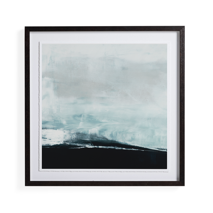 Seaside No.3 Hand-Torn Paper  - Quick Ship 30x30" Ebony Frame